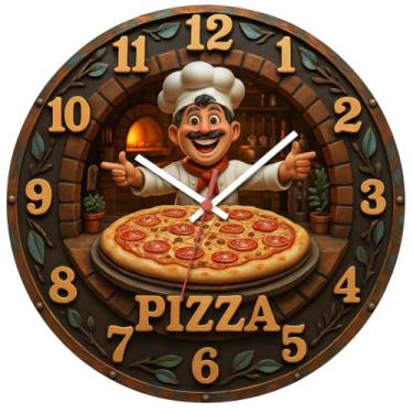 Imagem de Relógio De Parede 29cm Cozinha Decorativo Silencioso Pendulart (Cozinha12 - Pizza 3D)