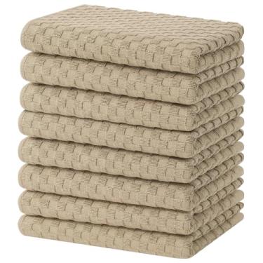 Imagem de Homaxy Toalhas de cozinha 100% algodão felpudo (38 cm x 63,5 cm, pacote com 8), panos de prato macios e super absorventes, toalha de chá reutilizável de 380 g/m2 com laço para pendurar, grade de