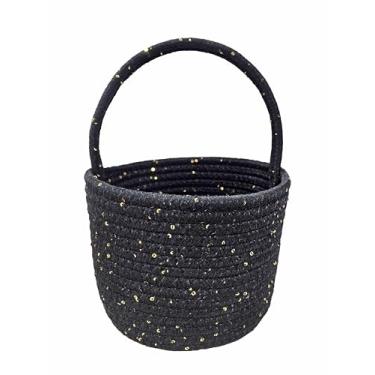 Imagem de Prudance Cesta pequena de algodão com alça de 15 cm x 12,7 cm cestas de presente de tecido preto para aniversário, chá de bebê, Páscoa, Natal