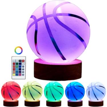 Imagem de Luz noturna de basquete, lâmpada de bola de cristal 3D com 16 LEDs que mudam de cor e controle remoto, decoração de mesa exclusiva de 8,5 cm, presente para mulheres, homens, crianças, aniversário