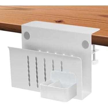 Imagem de Armazenamento do lado da mesa, suporte de armazenamento sob a mesa, organizador de suspensão sem broca, suporte para laptop com caneta organizador lateral da mesa para escritório em casa (Branco)