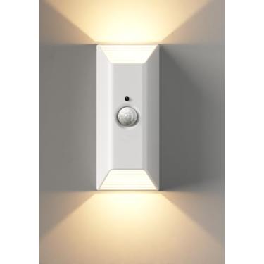 Imagem de EZVALO Luminária de parede com sensor de movimento operado por bateria, 1 pacote, branco