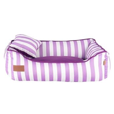 Imagem de Cama grande 71x56 com ziper para cachorro de grande porte cachorros cães e gatos(Listra lilás)