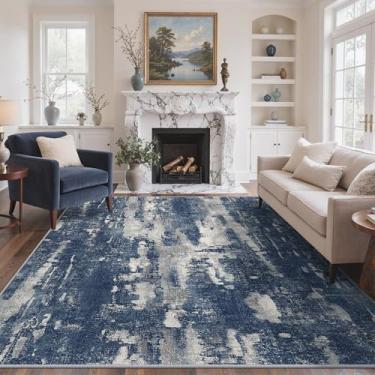 Imagem de GENIMO Tapetes de área de 20 x 25 cm para sala de estar, tapetes antiderrapantes laváveis na máquina, tapete com estampa vintage leve para quarto, sala de jantar, escritório em casa, azul envelhecido