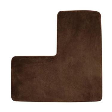 Imagem de Tapete de canto de banheiro em forma de L cor sólida de lã coral durável tapete de absorção de água macio antiderrapante tapete de banheiro (café)