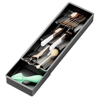 Imagem de MODRACKLY Organizador de gavetas de talheres com painel expansível e divisórias removíveis – serve para gavetas de cozinha de 39,8 cm a 53,8 cm, solução de armazenamento de utensílios que economiza