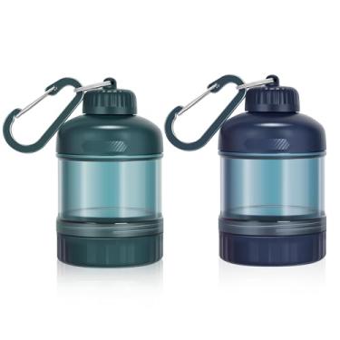 Imagem de BooMetCheer Pacote com 2 recipientes de proteína em pó com chaveiro e chaveiro, grande capacidade, transparente, à prova de vazamento, ideal para treinos, fitness ou viagens (verde e azul)