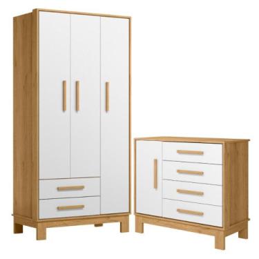 Imagem de Gaveteiro e Guarda Roupa Rioja Freijó Branco Acetinado - Mais de Casa