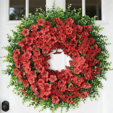 Imagem de Guirlanda de eucalipto artificial grande de 66 cm com coroa de flores para porta da frente – flores de seda falsa realista, guirlanda de flores de cor sintética para casa, fazenda, casamento