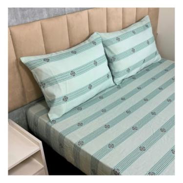 Imagem de Jogo de Lençol Casal 3 Peças Estampado 150 Fios com Elástico + Fronha de Zíper – Ideal para Cama Box e Padrão, Macio para Dormitório (Modelo - 20)
