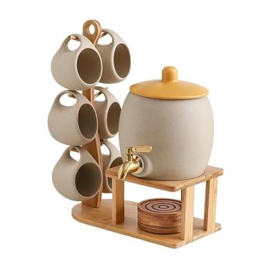 Imagem de Conjunto de copos criativos de cerâmica de água fria com torneira resistente a altas temperaturas, jarro doméstico de água fria, pote de suco, garrafa de água