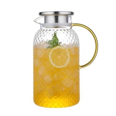 Imagem de Garrafa de água para servir bebidas 1,9 L jarro de vidro com tampa e alça chaleira de água bebidas quentes e frias presente de Natal, presente de ano novo, garrafa de água