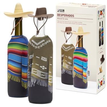 Imagem de Monkey Business Caixa de presente para amantes de vinho – 2 capas de poncho de garrafa de vinho de neoprene + 2 rolhas de vinho de silicone – presentes de vinho engraçados para anfitriões e festas