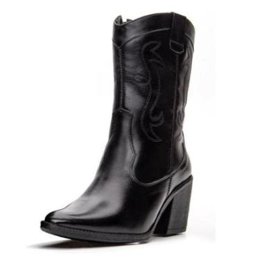 Imagem de Bota Feminina texana Pierrô cano e salto médios couro legítimo cor preta-Feminino