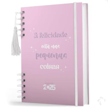 Imagem de Agenda Coleção Frases Felicidade Cor Rosa Com Capa Dura