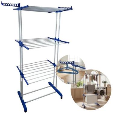 Imagem de Varal Aço Retrátil Dobrável 3 Andares Roupas Compacto Prático Funciona