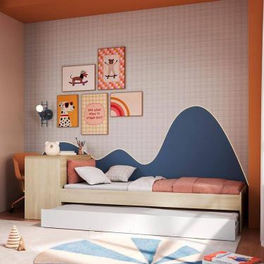 Imagem de Cama Infantil com Cama Auxiliar e Escrivaninha Curve Carvalho