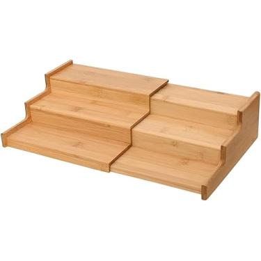 Imagem de Organizador Multiuso de Temperos e Condimentos em Bambu – 3 Níveis, Multiuso e Ajustável