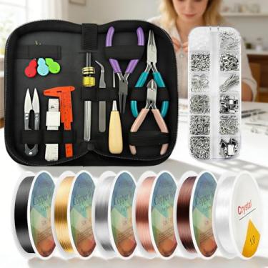 Imagem de Queenme Kit de suprimentos para fabricação de joias: ferramentas DIY com alicates, fios, amuletos e achados para pulseiras artesanais, colares e brincos - Conjunto de reparo de joias para artesãos