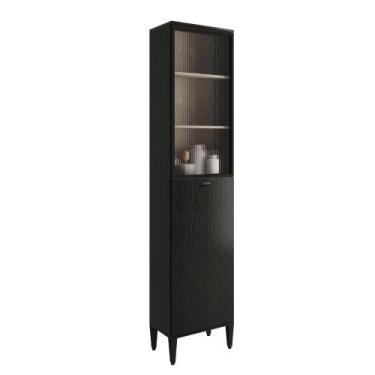 Imagem de Paneleiro 1 Porta + 1 Porta De Vidro 5 Prateleiras Lótus Carraro Preto