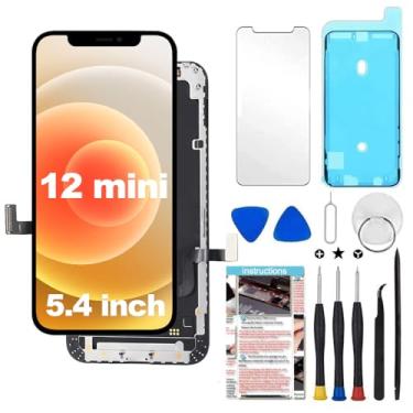 Imagem de Fixerman Tela de substituição para iPhone 12 Mini 5,4 polegadas, tela LCD sensível ao toque 3D com ferramenta de reparo, compatível com os modelos A2176, A2398, A2399, A2400