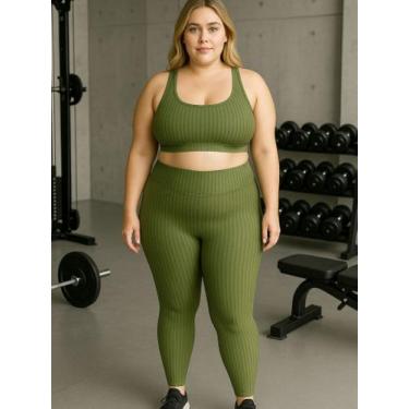 Imagem de Conjunto Plus Size Fitness 3D Cropped Bojo Removível e Legging Cintura