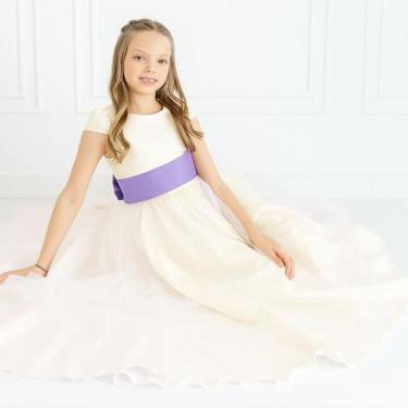 Imagem de Vestido longo Off White com Faixa e Laço LÍLAS Infantil Festa elegânci