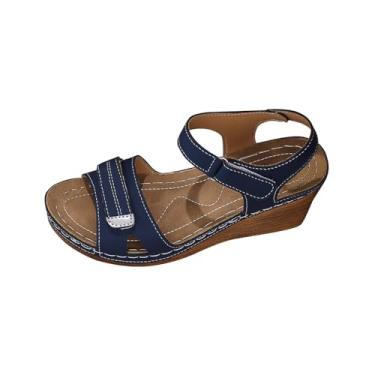 Imagem de Sandália feminina moderna casual primavera e verão versátil salto plataforma praia sólida boca de peixe aberto bico aberto sola grossa, Azul marino, 38