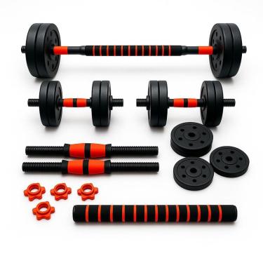 Imagem de Kit Halteres Ajustáveis 6 em 1 com Barra e Anilhas Treino em Casa 10kg-Unissex