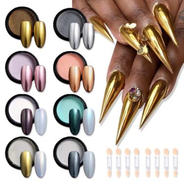 Imagem de SUTOKAKA Kit de 8 frascos de pó de unhas brancas mágicas, efeito espelhado metálico, glitter holográfico, aurora, sereia, pigmento de pérola, pó, kit para decoração de arte de unha de esmalte em gel