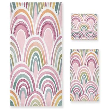 Imagem de xigua Conjunto de toalhas de banheiro arco-íris de desenho animado absorvente macio 3 peças toalha de banho toalha de mão toalhas decorativas para banheiro, academia, hotel, praia, piscina