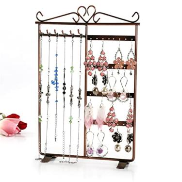 Imagem de 32 furos 6 ganchos brincos colar de joias exibição de joias organizador multifuncional suporte de exibição de metal (cor: branco tamanho: 33 * 21 cm) (ouro 33 * 21 cm)