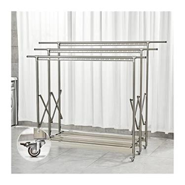 Imagem de Estante de secagem de roupas, escorredor de roupas, suporte de secagem grande independente e dobrável, suporte de lavanderia dobrável, prateleira móvel de alumínio resistente com 4 rodízios para