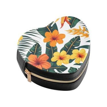 Imagem de Burbuja Caixa de joias em forma de coração de flor de hibisco, mini estojo de joias de viagem para mulheres e meninas, organizador portátil de armazenamento para brincos, anéis, colares e pulseiras