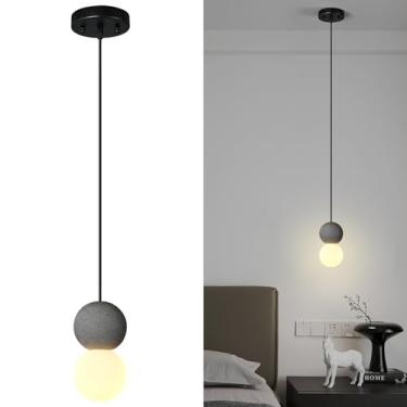 Imagem de ADCTHOME Luminária pendente de concreto preto moderno 1 luz cozinha ilha luminária de teto globo de vidro branco iluminação pendente para sala de jantar clube restaurante bar sala de estar (pacote com