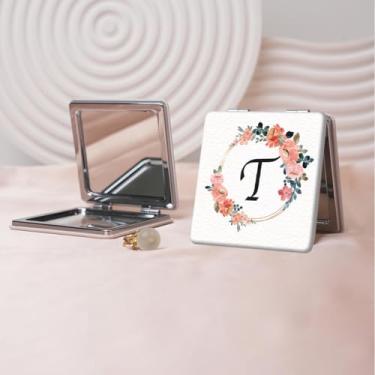 Imagem de Espelho de maquiagem portátil Flower Alphabet Series, mini espelho portátil dobrável, espelho de contorno quadrado portátil de dupla face, adequado para todos em qualquer ocasião