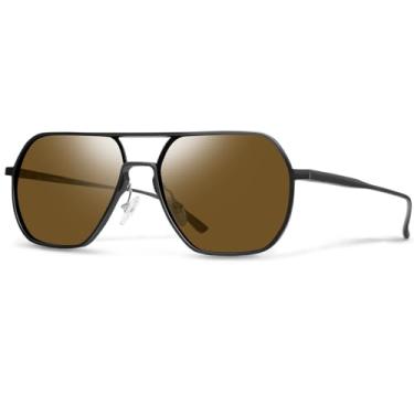 Imagem de SUNGAIT Óculos de sol aviador de polígono AI-Mg para homens, polarizados, modernos, quadrados, óculos de sol retrô piloto, proteção UV