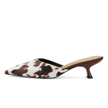 Imagem de ZJGZF Salto gatinho de malha feminino bico fino fechado sem costas stiletto slingback salto baixo sapatos confortáveis, Vaca, 35