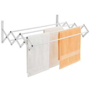 Imagem de Varal De Parede Retrátil Sanfonado Em Aço Branco Resistente Suporta At