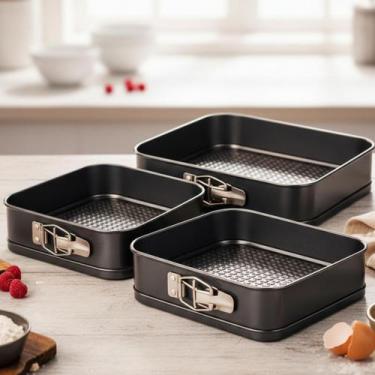 Imagem de Kit 3 formas bolo torta fundo removível assadeira quadrada antiaderent