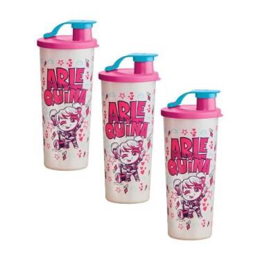 Imagem de Kit 3 Copos Infantis Tupperware com Bico Kids Arlequina 470ml