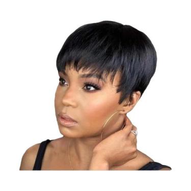 Imagem de Peruca Curta Preta Estilo Pixie De Cabelo Humano Pronta Para Usar, Per