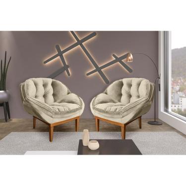 Imagem de Kit 2 Poltronas Decorativa Marcela Veludo Bege Dal Poz Estofados
