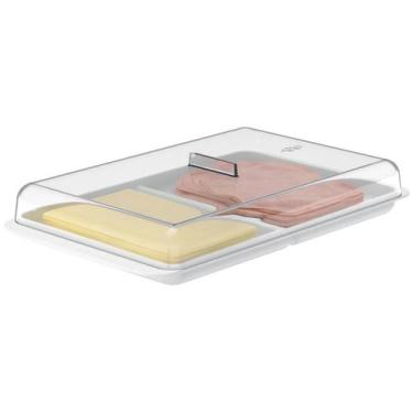 Imagem de Porta Frios Duplo com Tampa Transparente Acrílica Divisória Interna pa