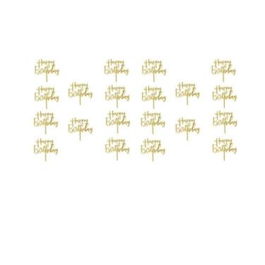 Imagem de Topo De Bolo De Feliz Aniversário Em Acrílico Dourado E Preto, Letras 