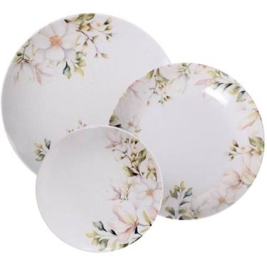 Imagem de Jogo de Pratos 12 Peças Tramontina Magnólia Porcelana Decorada Fundos 