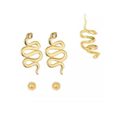 Imagem de Brinco Trio De Cobra e Esfera Com Piercing By Kumbayá Joias