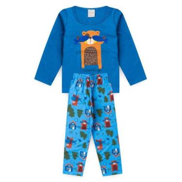 Imagem de Pijama Longo Azul Infantil Menino Ursinho Pescador - Molekada, 3
