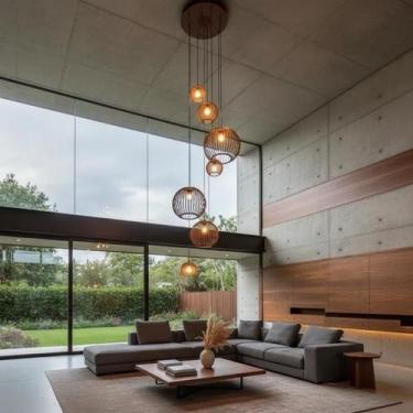 Imagem de Lustre Pendente Para Sala Pé direito Duplo Mix Ball P7 - Marrom - Otag