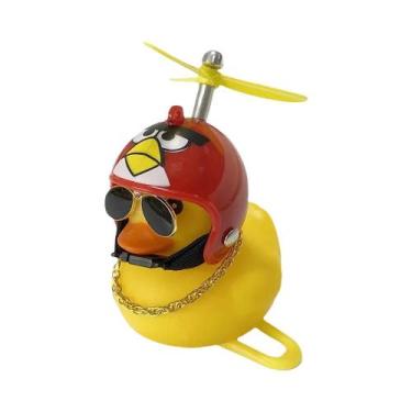 Imagem de Pato De Borracha Amarelo Para Moto E Carro Com Hélice, Capacete E Ócul